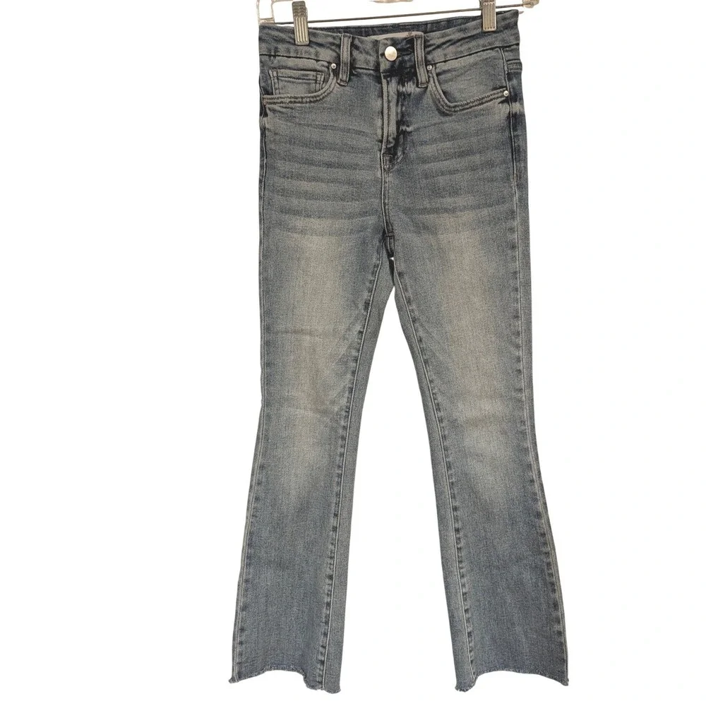 Altar'd State Flare Jeans 24 Blue Light‎ Wash Raw Hem Frayed Boho Denim Flair